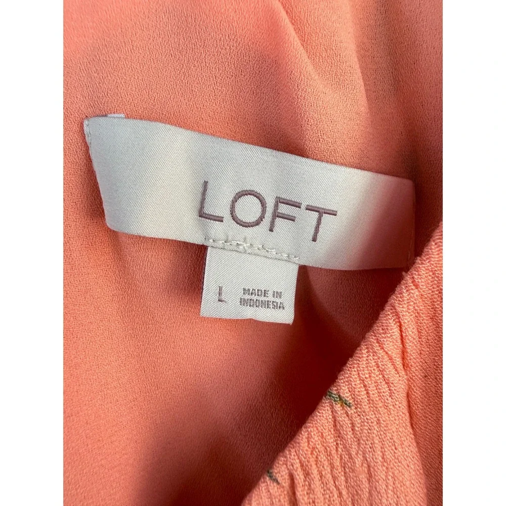 C3‎ LOFT Orange Citrus Fruit Print V-Neck Puff Sleeve Blouse Peach Large